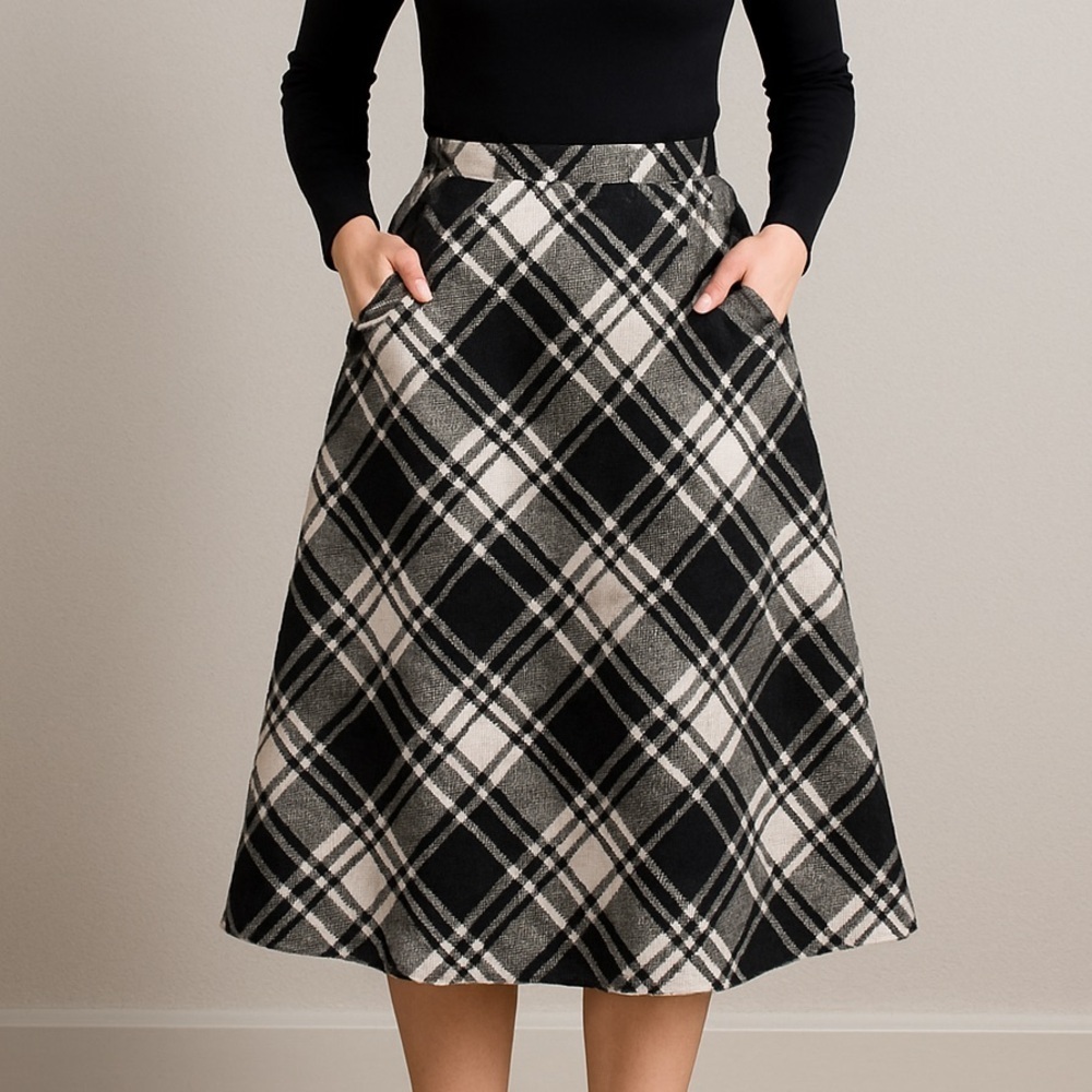 IDEALSANXUN black and white plaid A-line skirt with pockets